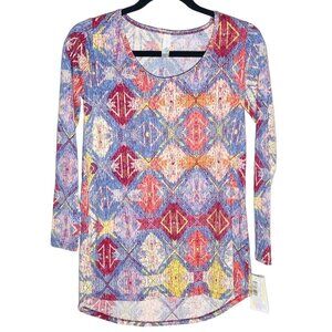 Lula Roe Lynnae Shirt Long Sleeve Multi Colored Geometric XXS READ New With Tags